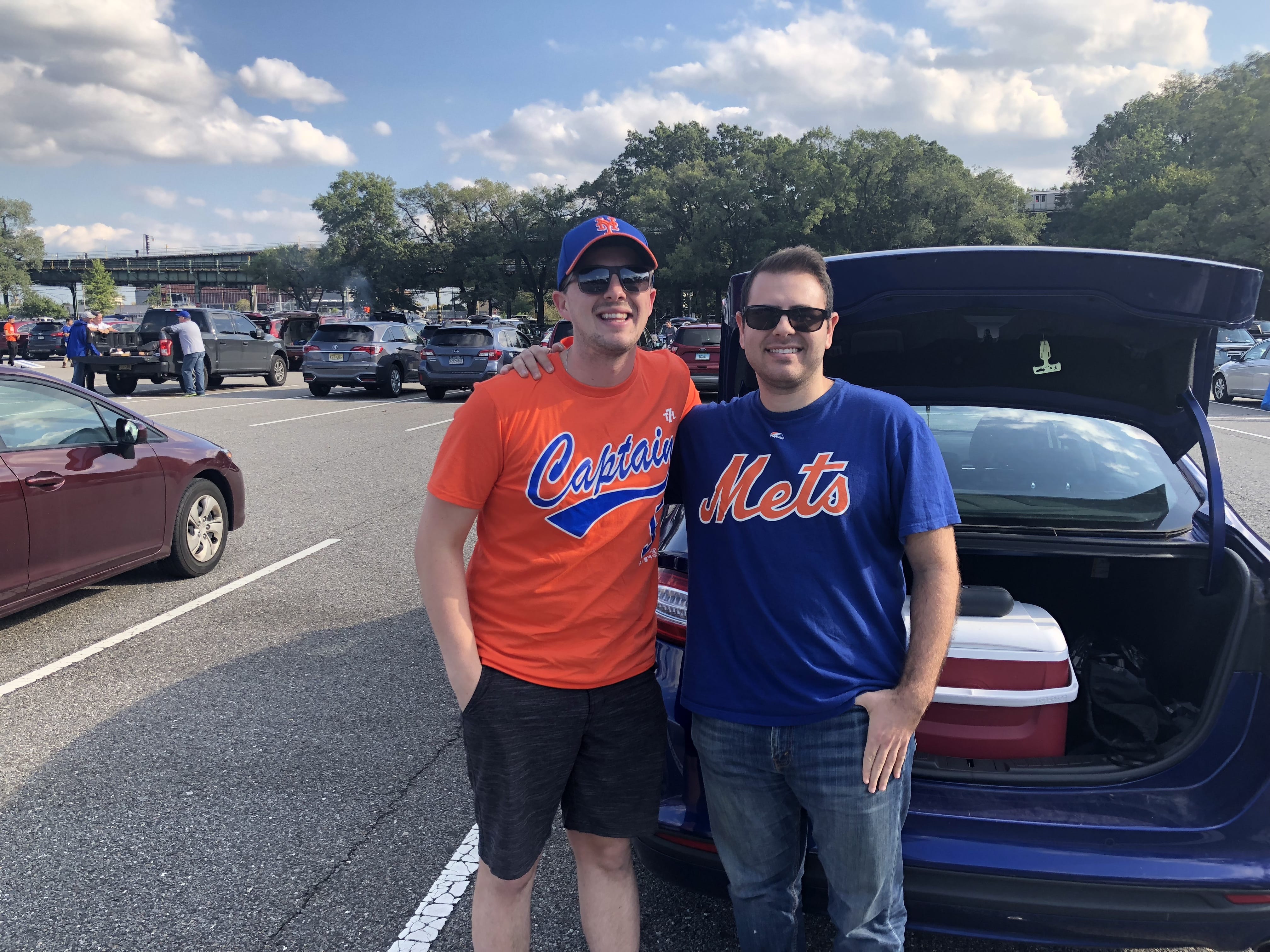 Kyle Brancato (left) and Michael Bonello (right) in the Citi Field parking lot on September 29, 2018 (Image Credit: Scott Orgera)